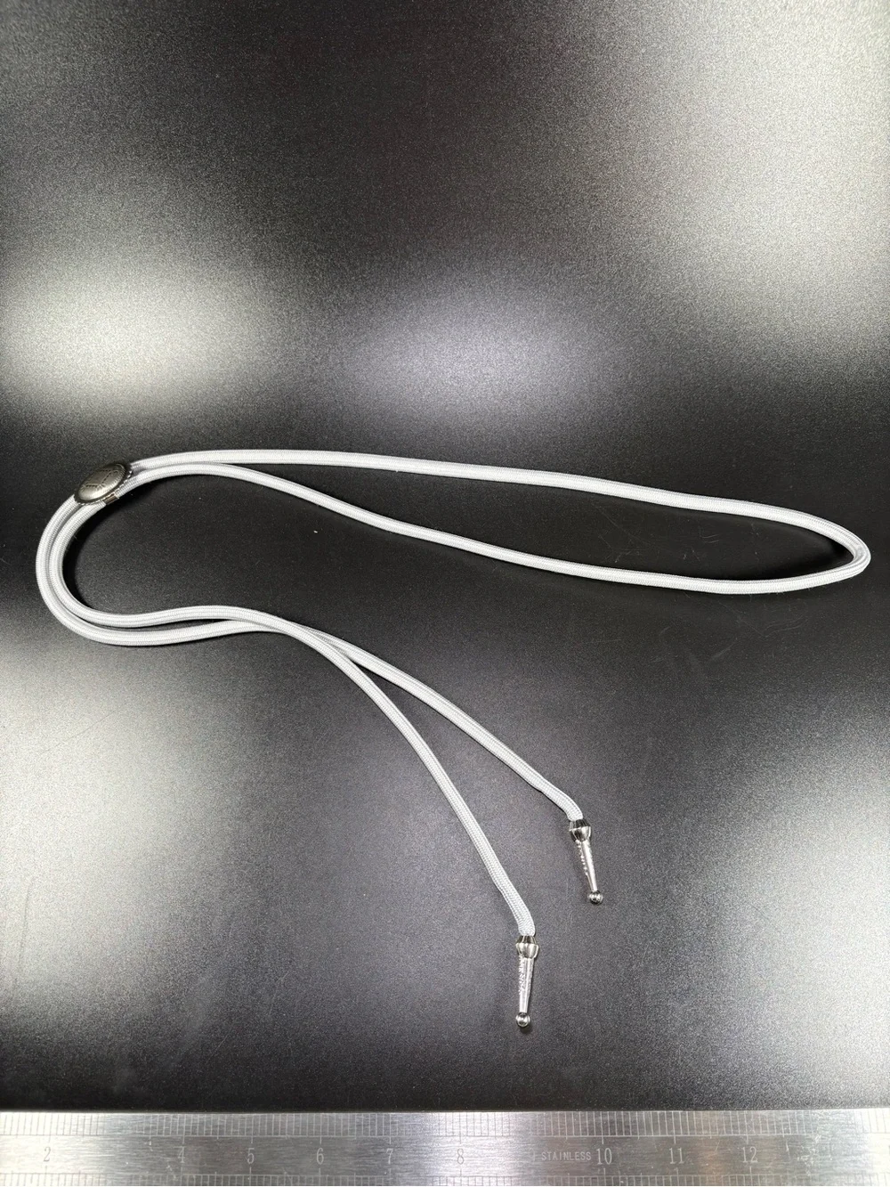 Grey Cord Bolo Tie Necklace with Silver Tips